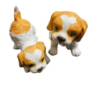 2 Vintage Homco Porcelain Cocker Spaniel Puppy Dogs Figurines 1407